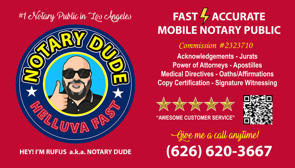 Notary Dude Business Card (626) 620-3667